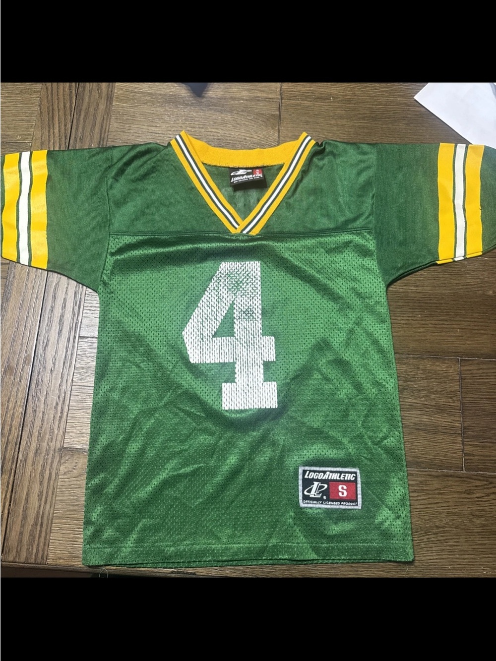 Logo Athletic Green and Yellow Kids Football Jersey with White Number 4